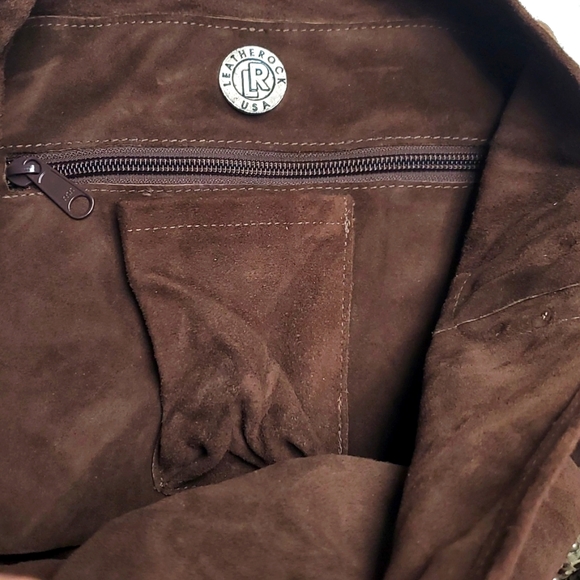 Leatherrock USA brown hobo suede purse with decorative strap. - Picture 3 of 5